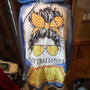 SOFT BALL MOM XL woman’s blue hoodie ,front pocket, heavy blend, smoke free home